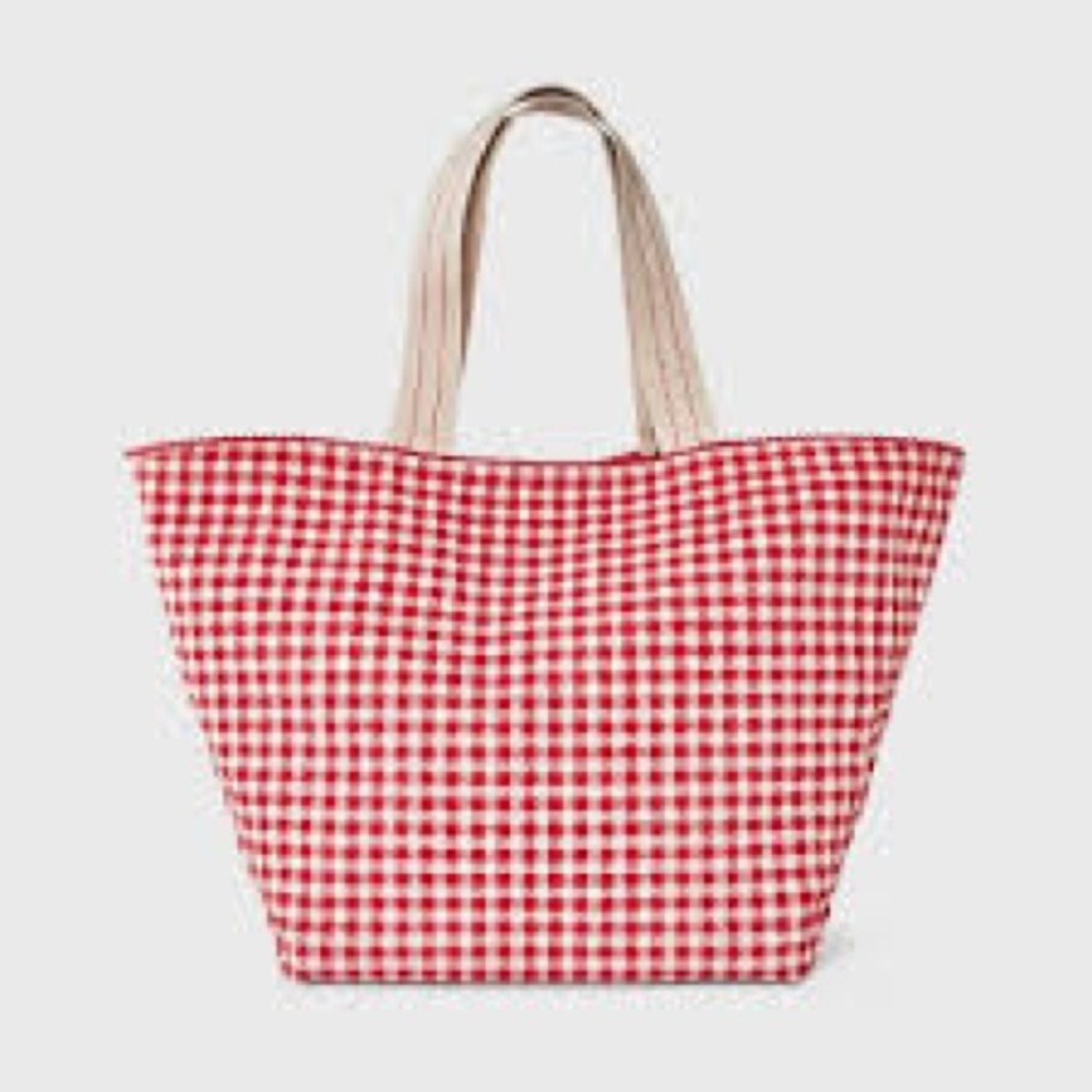 Universal Thread Reversible Gingham Canvas Tote - Red, Cream, and Blue - Picture 3 of 7